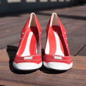 Via Spiga Vero Cuoio Super Cute Stilletos size 7.5 Red and White Leather